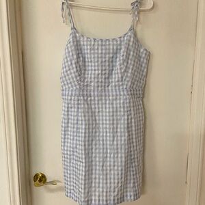 Madewell Women's Gingham Tie-Strap Dress Size 12 Glacier Blue